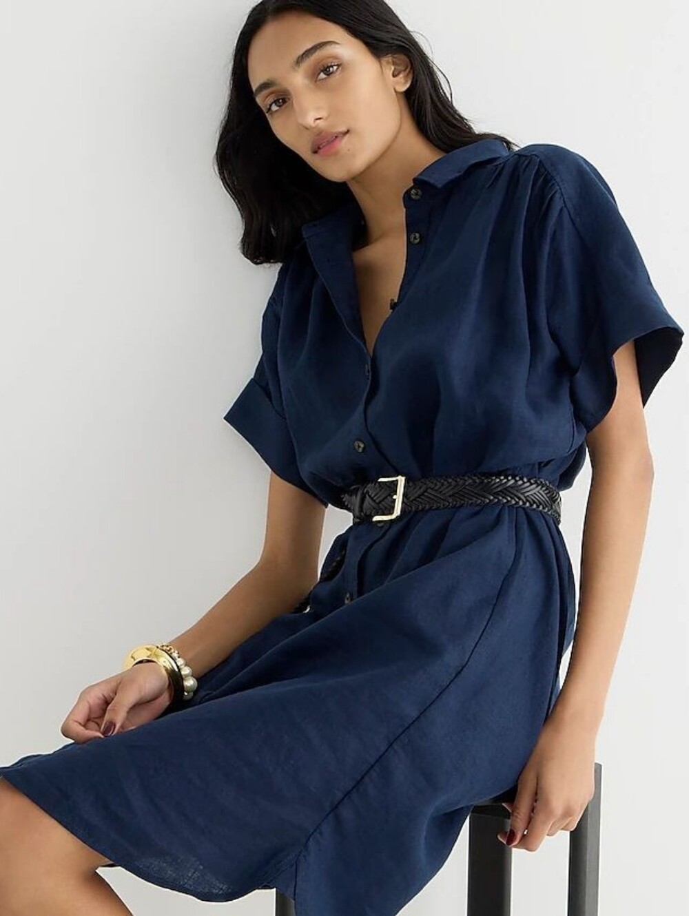 NWT J.Crew Relaxed-fit Short-sleeve Navy Baird McNutt Irish Linen Shirtdress PS